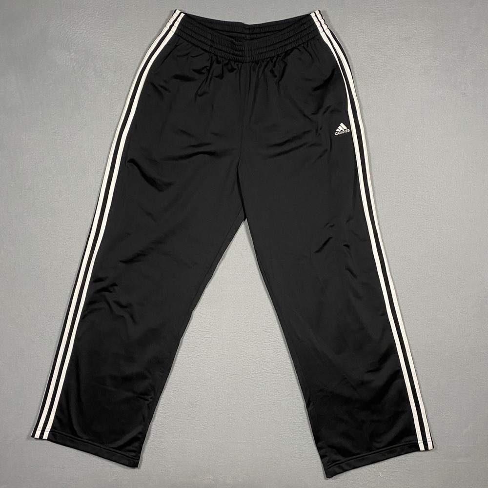 Adidas Track Pants Mens L Black White 3 Stripe Elastic Waist Athletic Warm Up